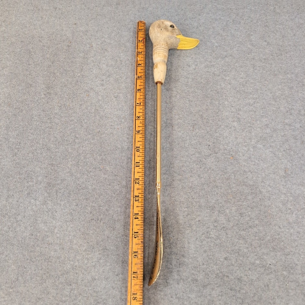 Vintage Style Duck Head Long Handle Shoe Horn Gold Tone Metal Dressing Aid - Picture 3 of 6
